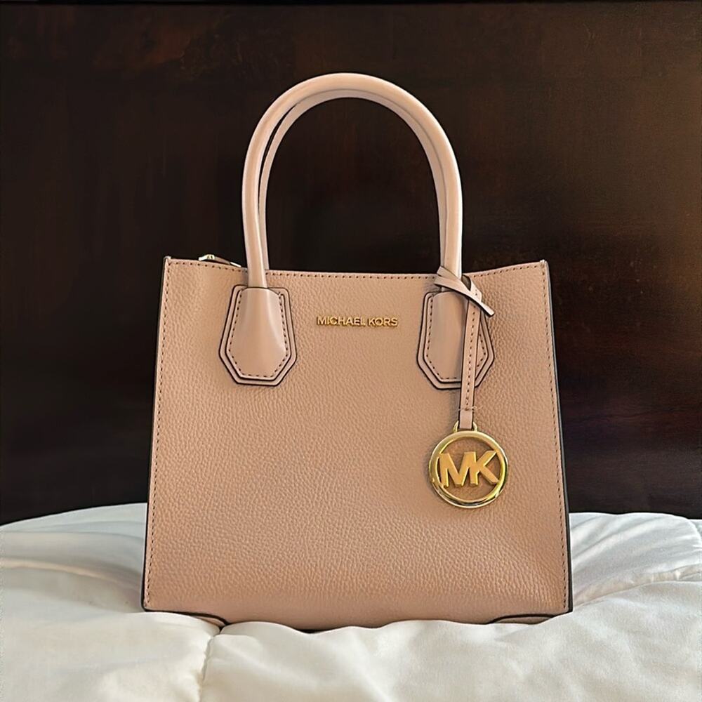 Michael Kors Mercer Messenger Small Crossbody Satchel Bag – Blush Pink Leather